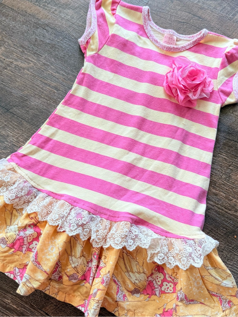 Giggle Moon Pink and Cream Striped Dress with Bow Accent size 6